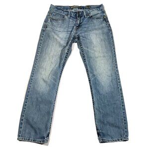 BKE Jeans 33R Straight Leg Mens Blue Carter Bootcut Embroidered Medium Wash
